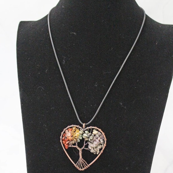 New Fashion Red Copper Toned Heart Tree of Life Necklace N31 - Picture 3 of 4